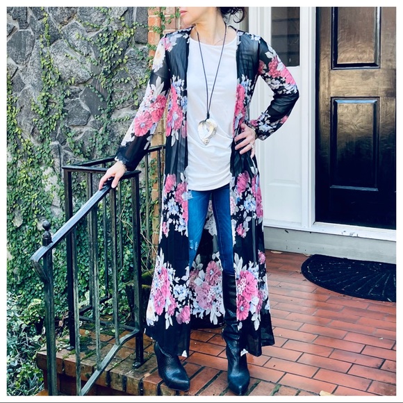 Beautiful floral long line cardigan duster - Picture 10 of 12